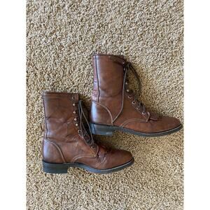Justin Roper L563 Brown Leather Kiltie Lace Up Cowgirl Western Boots Womens 5.5B